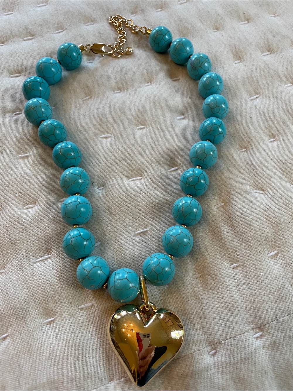 ettika Turquoise Beaded Necklace with Gold Heart Pendant